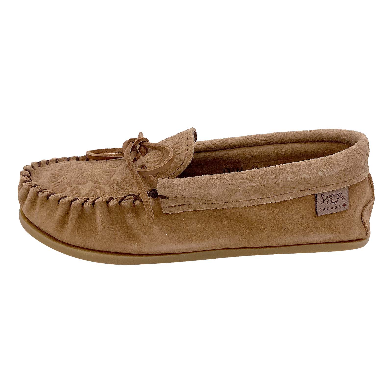 Women's Floral Embossed Suede Moccasins with Crepe Sole - Comfortable Slip-On Loafers for Casual Wear, Office & Travel