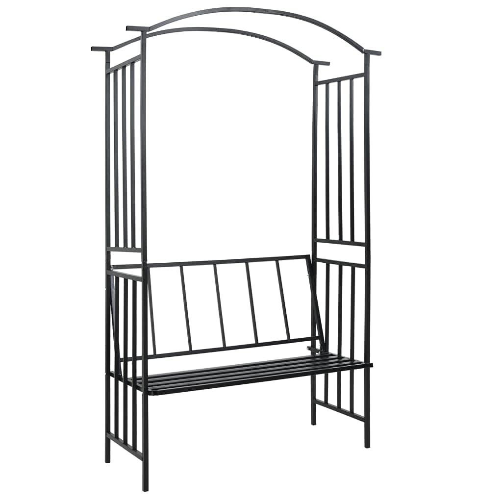 Black Iron Garden Arch with Seat Bench - 50.4