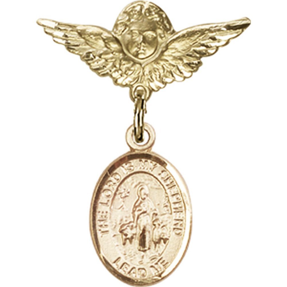 Gold Filled Baby Badge Pin with 'The Lord is My Shepherd' Charm & Angel Wings - 1 x 3/4 Inch - Perfect for Christening Gifts, Baby Showers & Religious Keepsakes