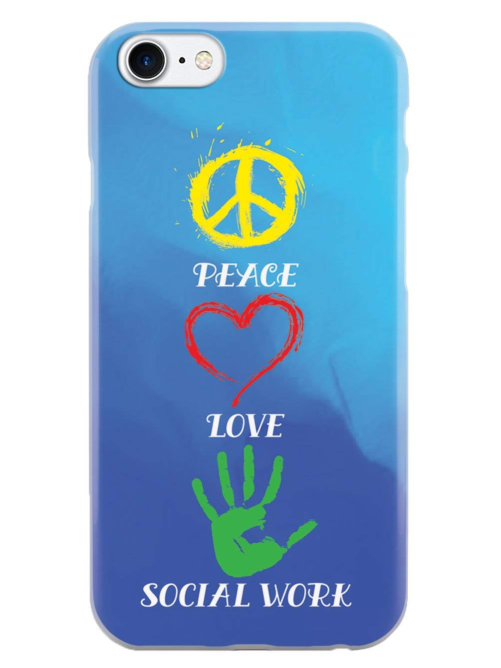 Inspired Cases - iPhone 7 Case - 3D Textured Protective Cover for Apple iPhone 7 - Peace Love Social Work Design - White - Perfect for Everyday Use & Social Work Enthusiasts