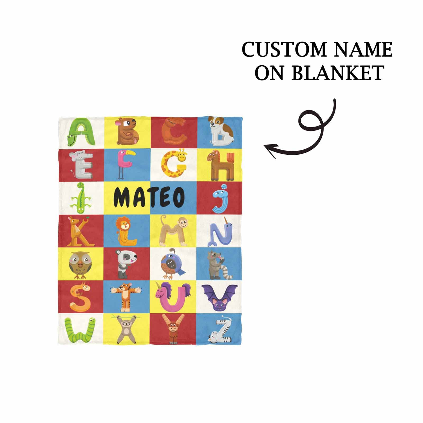 YESCUSTOM Personalized Baby Name Blanket - Custom ABC Animals Alphabet Fleece Blanket for Newborns, Girls & Boys | Super Soft Baby Gift for Showers, Nursery & Photo Props