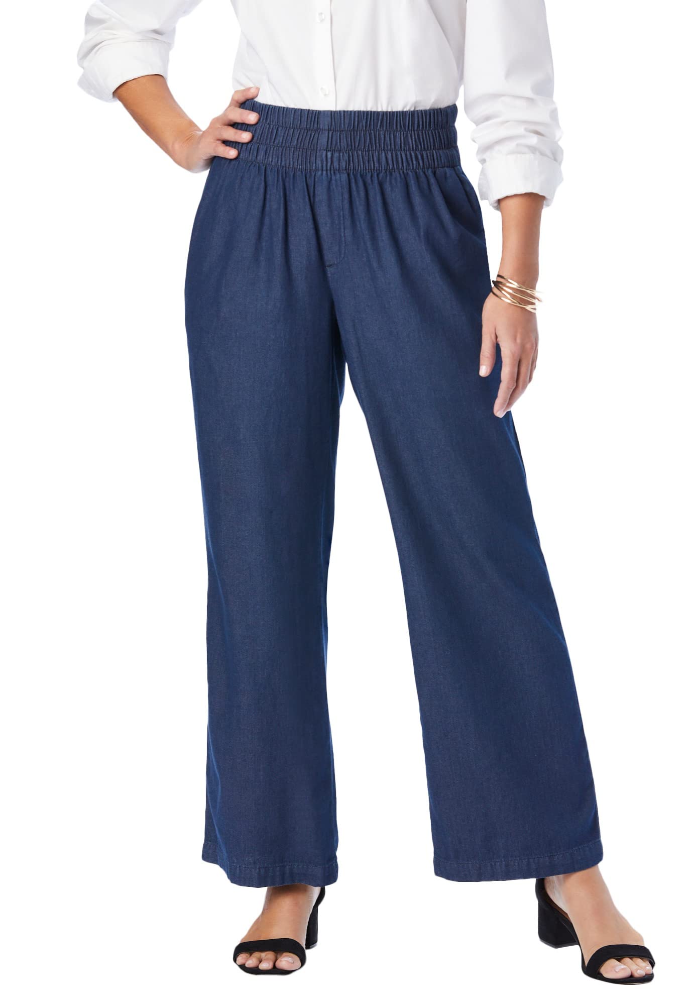 Jessica London Plus Size Chambray Wide Leg Pants for Women | Casual Comfort