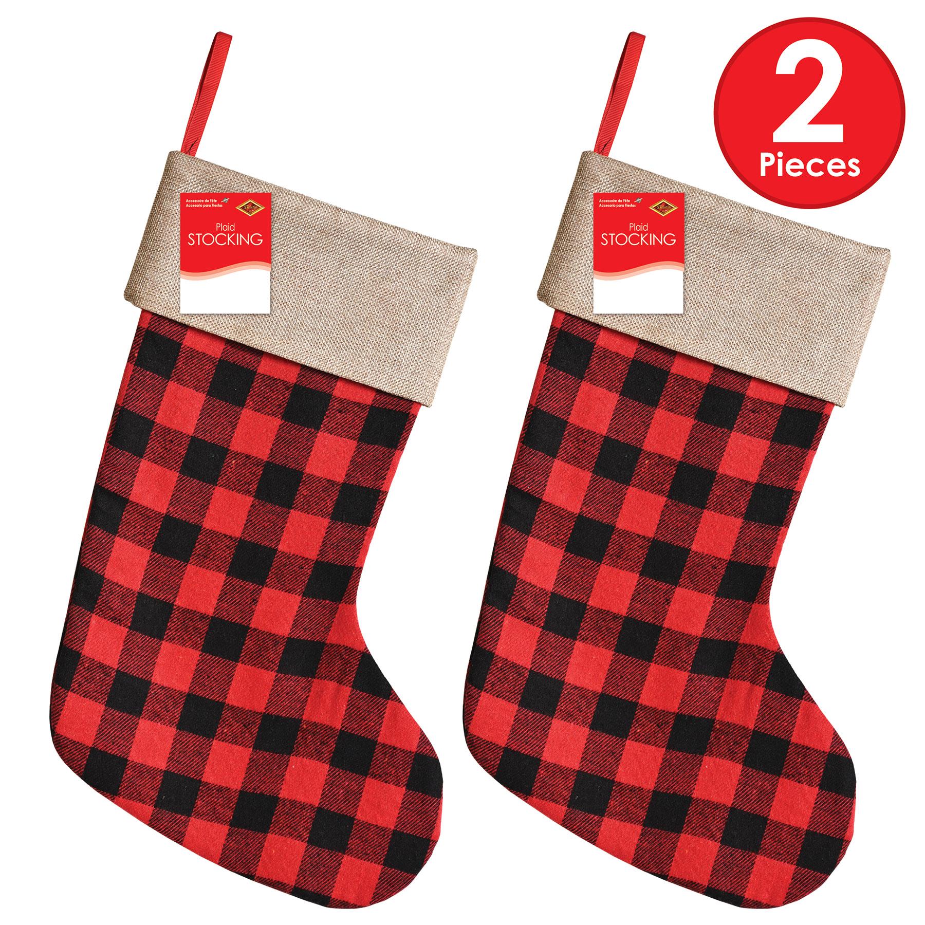 12 Pack Christmas Stockings - Red and Black Plaid Holiday Stockings for Fireplace Decor, Gift Giving & Festive Home Decor