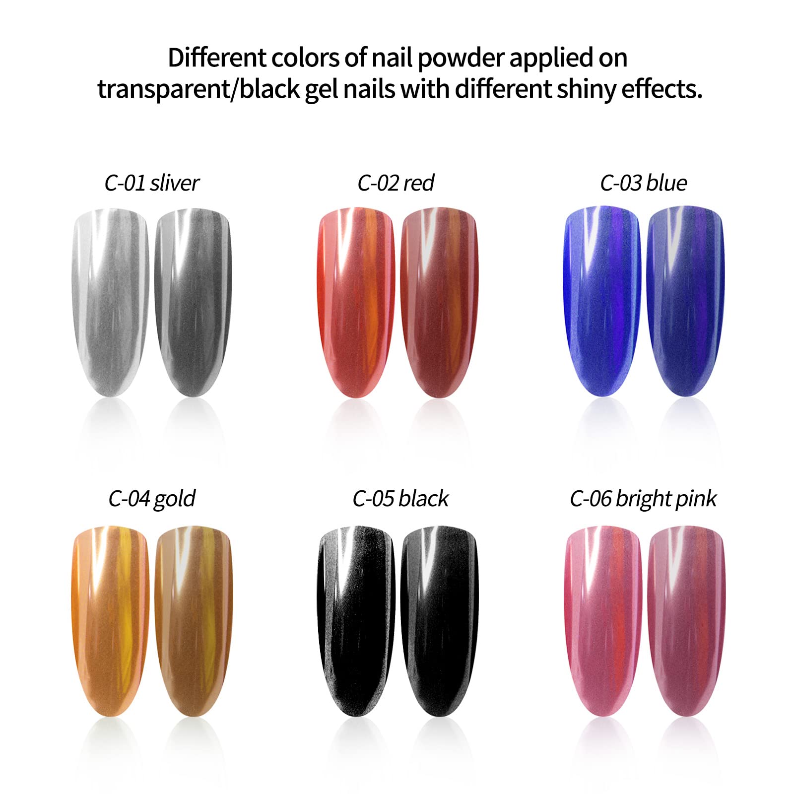 Boobeen Holographic Nail Powder Set - 2 Jars Mirror Chrome Nail Art Powder with Sponge Applicators for Metallic, Glitter & Neon Nail Designs | DIY Manicure, Salon Nails, Party & Special Occasion Makeup
