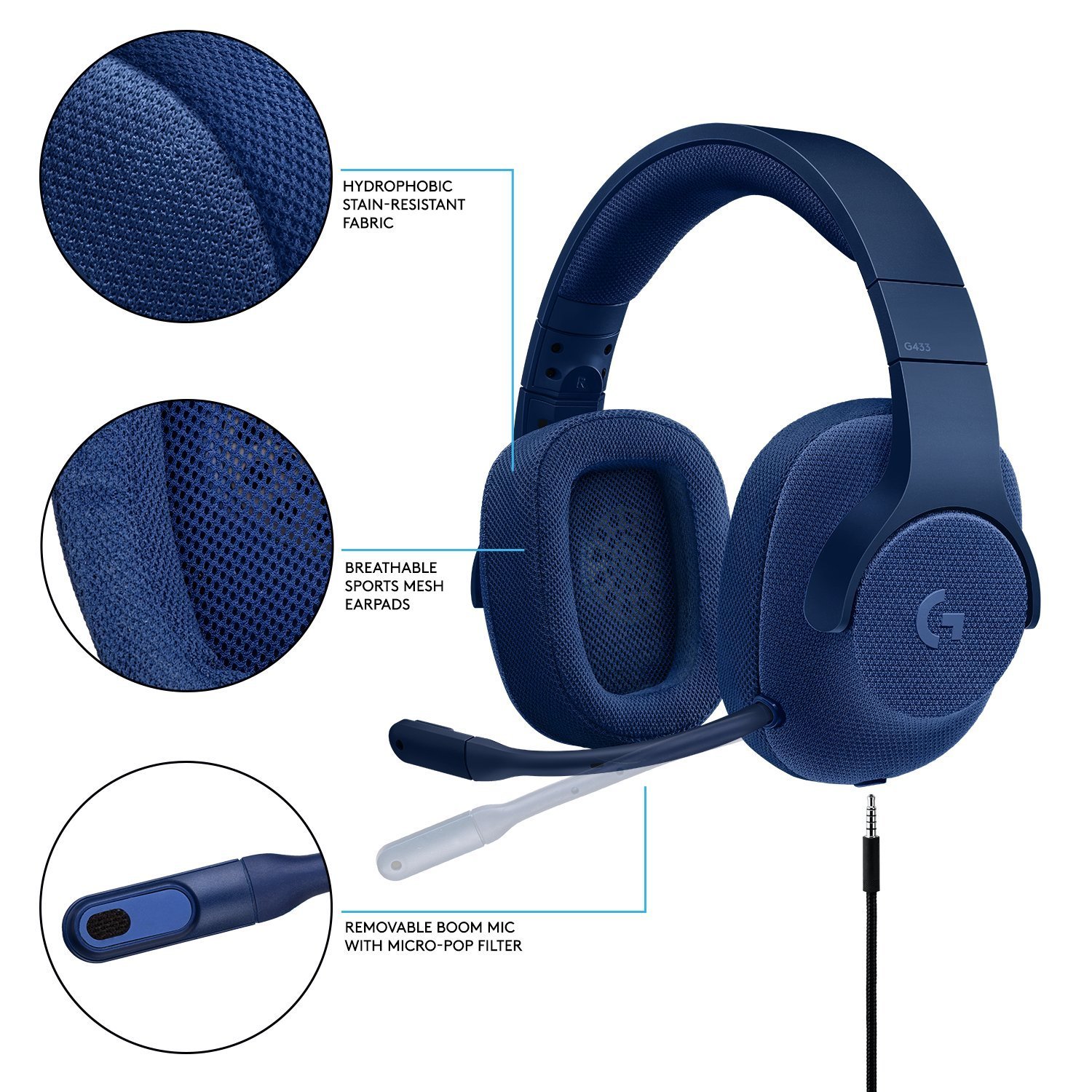 Logitech G433 7.1 Wired Gaming Headset with DTS Headphone:X 7.1 Surround Sound - Compatible with PC, PS4, PS4 Pro, Xbox One, Xbox One S & Nintendo Switch - Royal Blue (Renewed) - Perfect for Competitive Gaming & Immersive Audio Experience