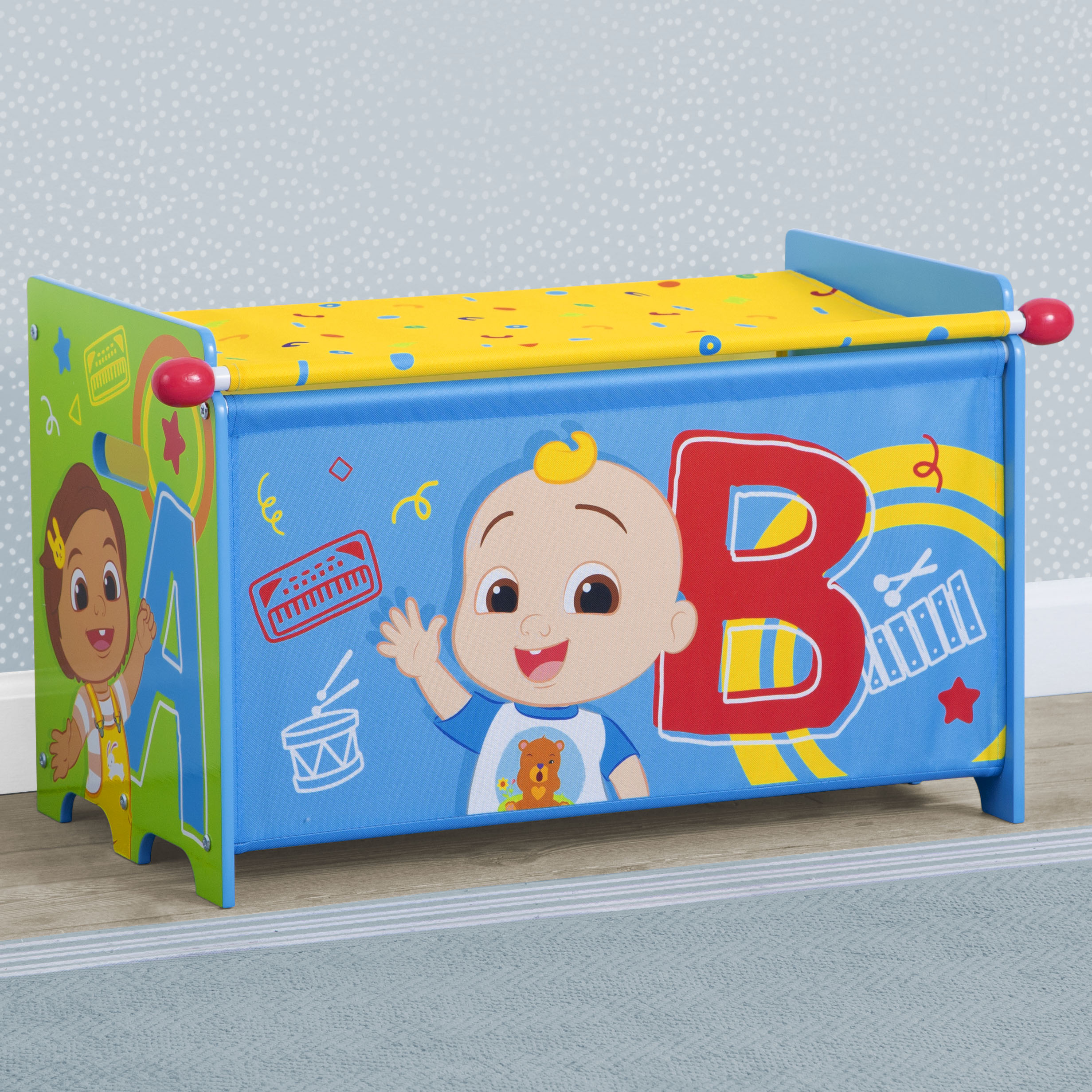 CoComelon Kids Toy Storage Box with Retractable Fabric Lid - Organize Nursery, Playroom & Kids Bedroom Toys | Perfect for Toddler Toy Organization & Playtime Cleanup