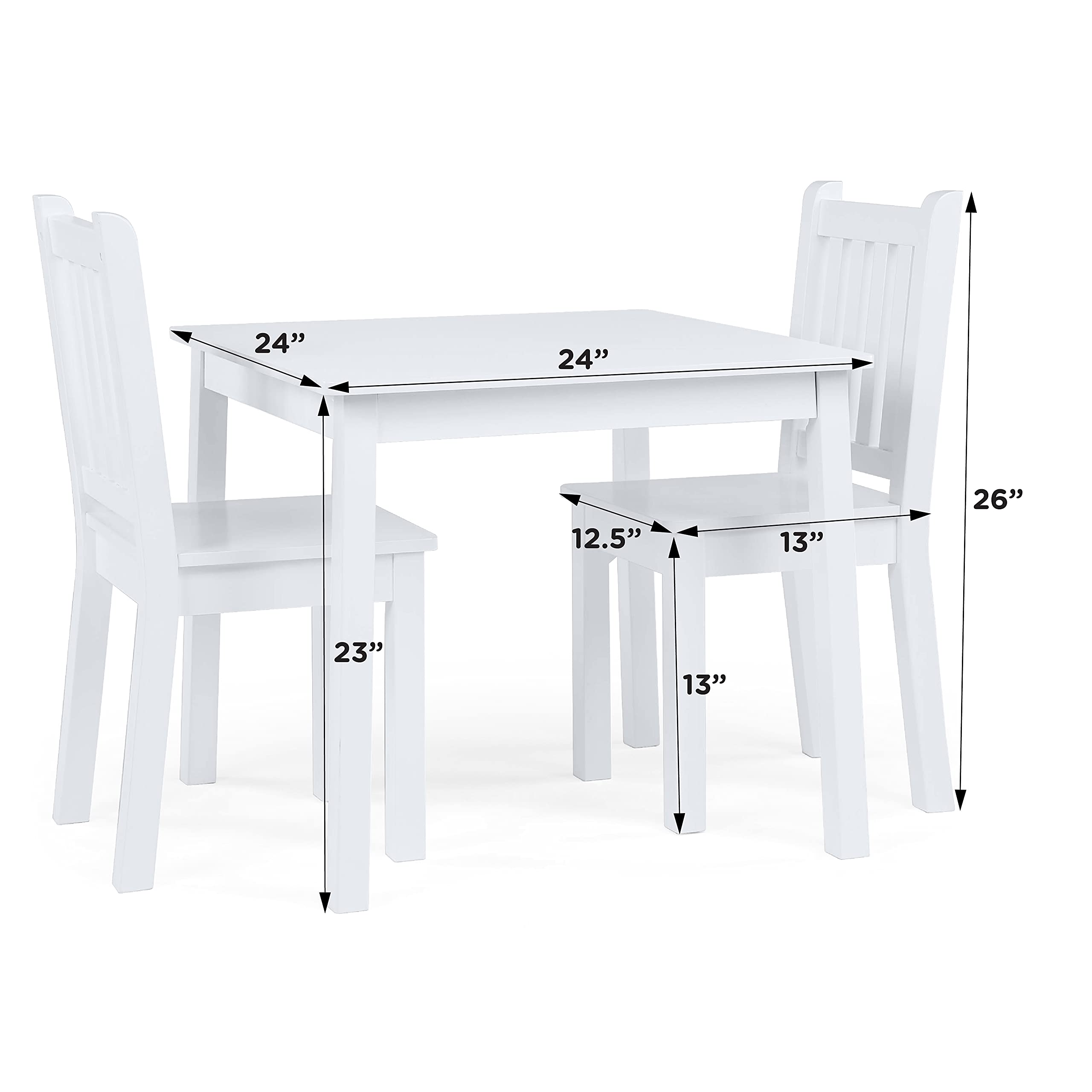Humble Crew White Kids Wood Square Table and 2 Chairs Set with Extra-Large Toy Organizer - 16 Storage Bins in White | Perfect for Playroom, Classroom, and Kids Bedroom Organization