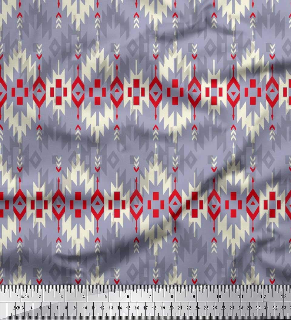 Soimoi Moss Georgette Brown Fabric by The Yard - 42 Inch Wide Aztec Geometric Printed Material for Dresses, Curtains & Home Decor | Tribal Contemporary Fashion Fabric for DIY Sewing Projects