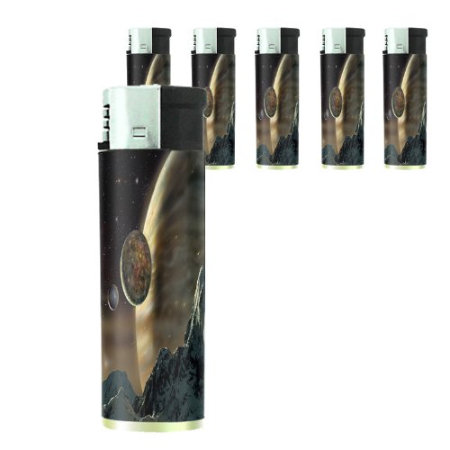 Refillable Butane Electronic Lighter Set - 5 Pack with Unique Planets Design (004) - Perfect for Camping, BBQ, Outdoor Adventures & Gift Giving
