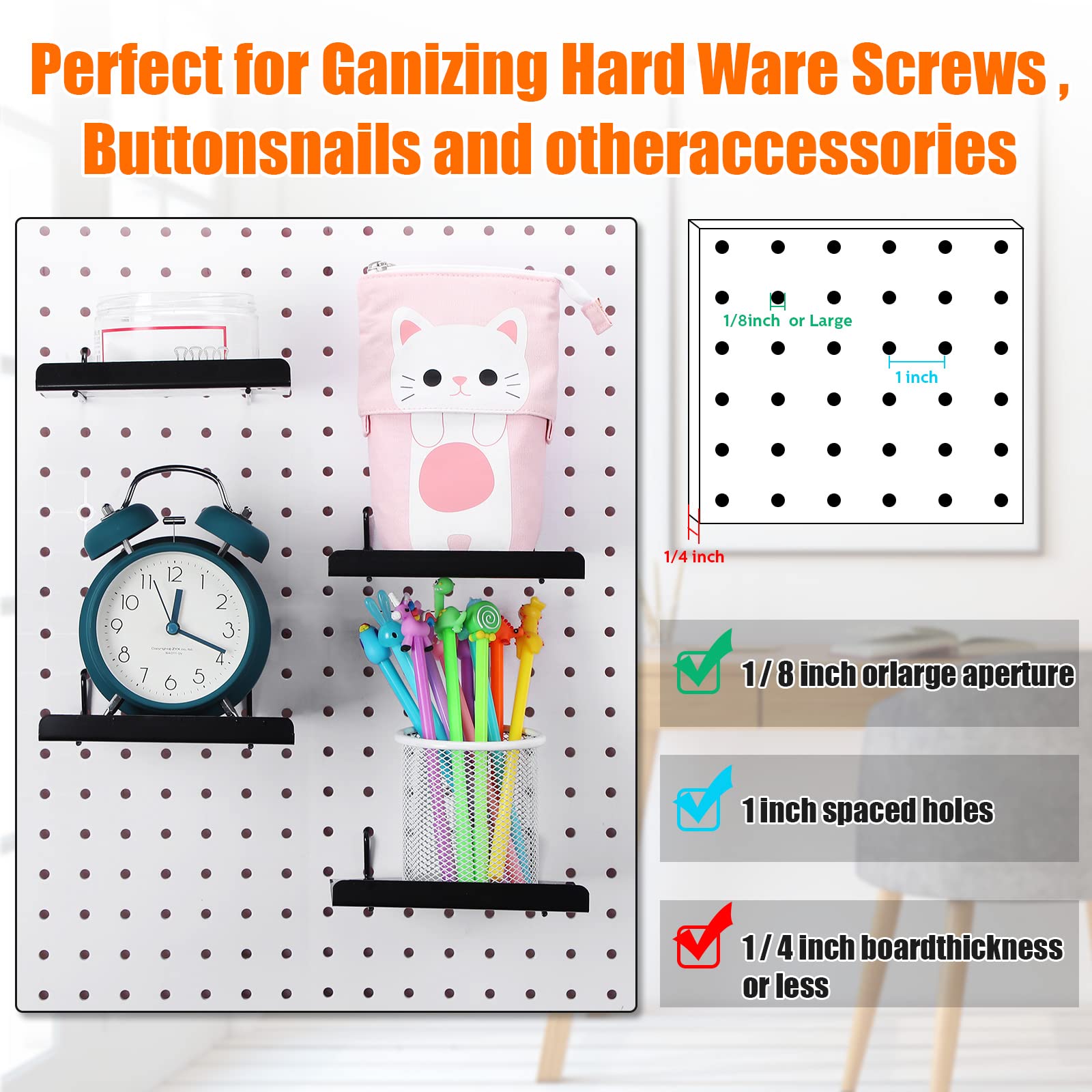 4 Pack Black Steel Pegboard Shelves & Brackets - 5.91 x 4.72 Inch Wall Organizer Trays for Craft Room, Garage, Kitchen, Nursery & Workbench - Heavy Duty Pegboard Accessories & Storage Solutions