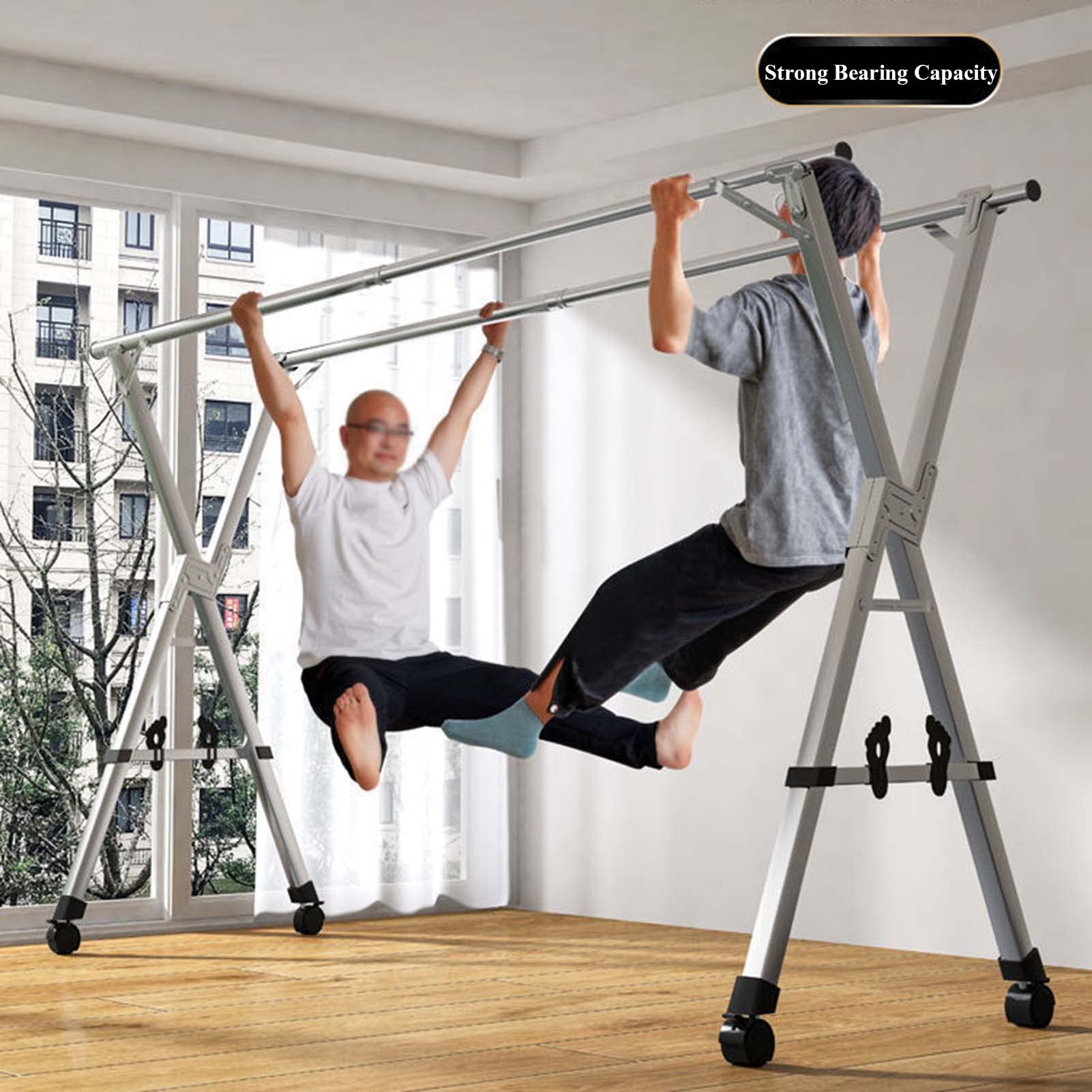 Foldable Stainless Steel Clothes Drying Rack with Wheels - Adjustable 150cm/59in Laundry Hanger for Clothes, Towels & Linens | Space Saving Collapsible Garment Rack for Small Apartments, Balconies & Laundry Rooms