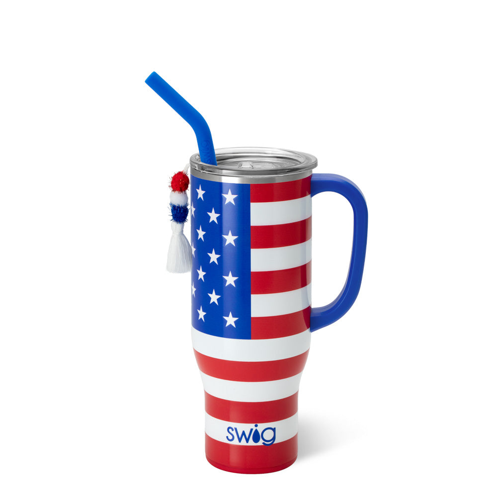 All American Mega Mug 30oz - Large Insulated Stainless Steel Tumbler with Lid & Straw - Perfect for Coffee, Tea, Cold Drinks - Ideal for Home, Office, Travel & Outdoor Adventures