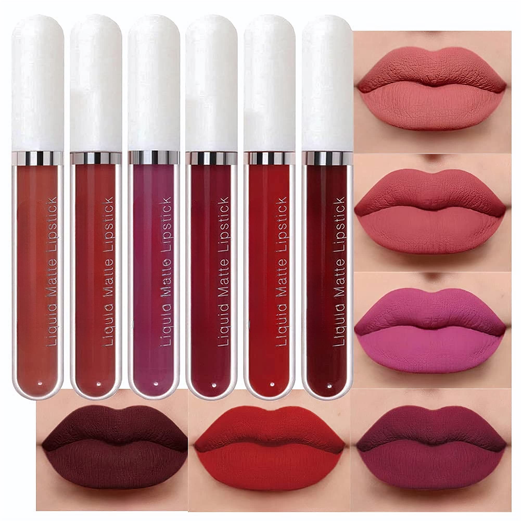 6 Pcs Matte Liquid Lipstick Set - 24 Hour Long Lasting Waterproof Lip Stain & Lip Gloss Makeup Kit for Party, Date & Everyday Wear