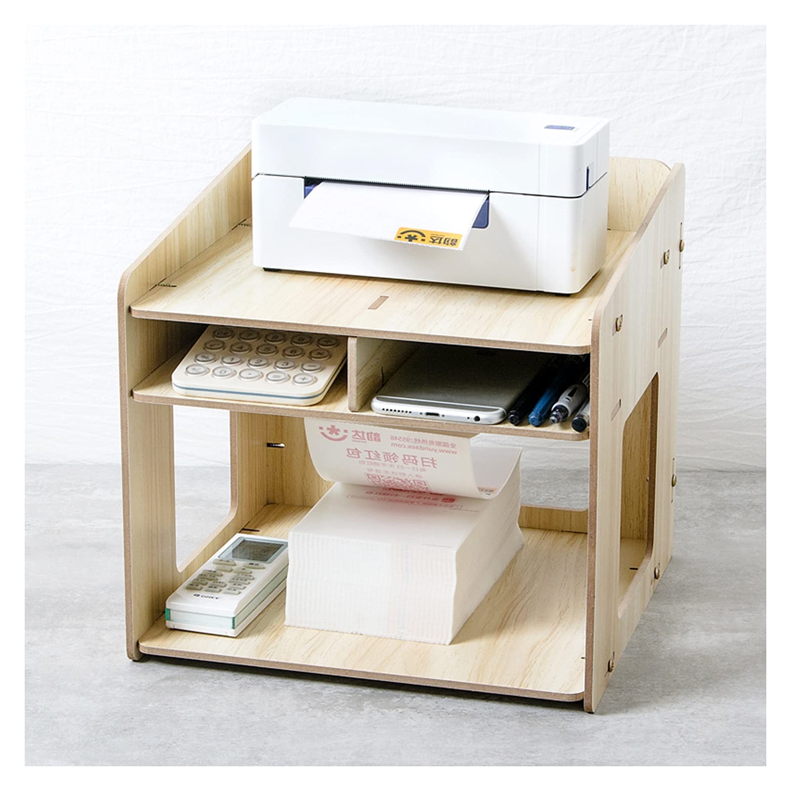 Wooden Printer Stand with Storage - 2 Tier Desk Organizer for Home Office, Files, Pens & Papers | Compact Workspace Solution for Printers & Supplies