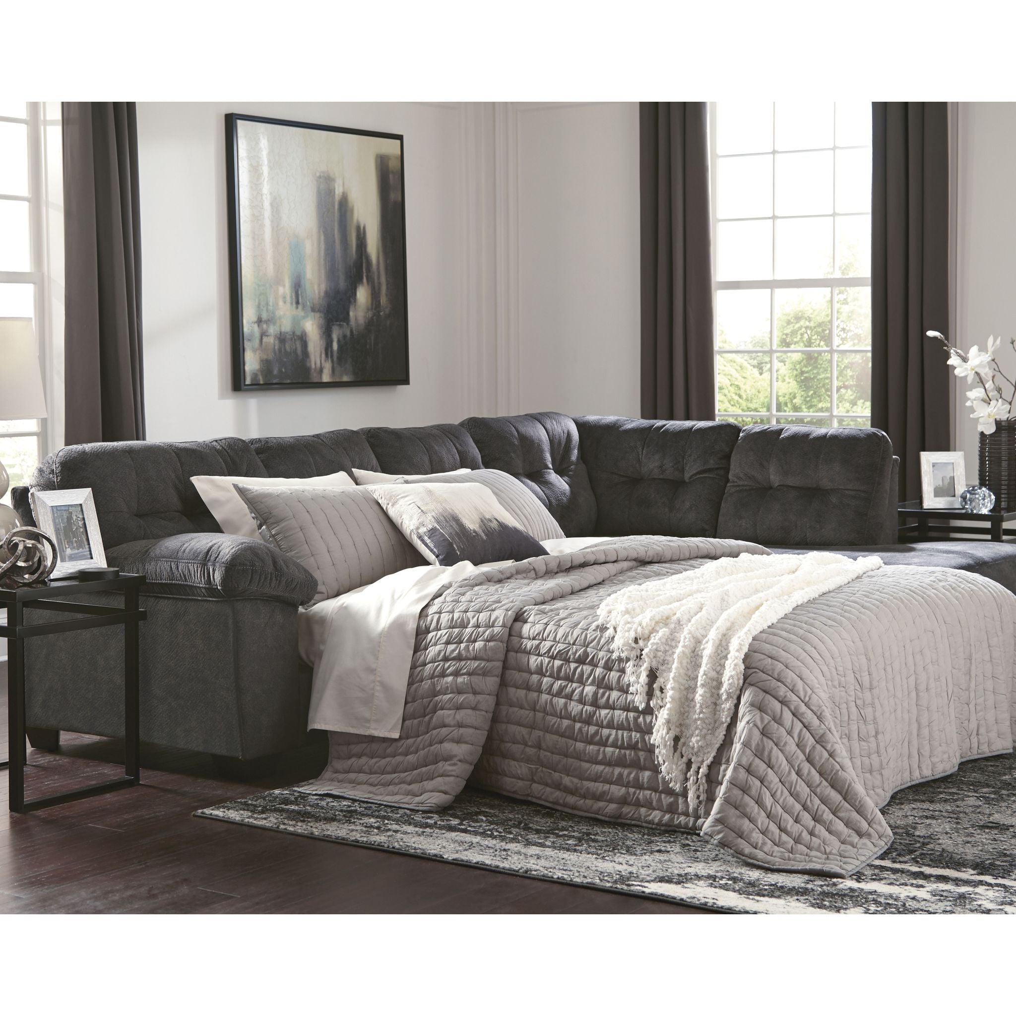 Accrington 2-Piece Sleeper Sectional Sofa with Chaise Lounge - Convertible Sleeper Sofa Bed for Small Spaces, Living Room & Guest Room Furniture - Perfect for Apartments, Dorms and Home Theater Seating
