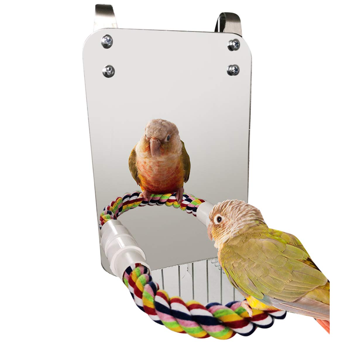 Gojiny Acrylic Bird Mirror with Rope - Parrot Chewing Toy & Perch Set for African Greys, Amazons, Parakeets, Cockatiels, Lovebirds - Cage Accessories for Mental Stimulation & Playtime