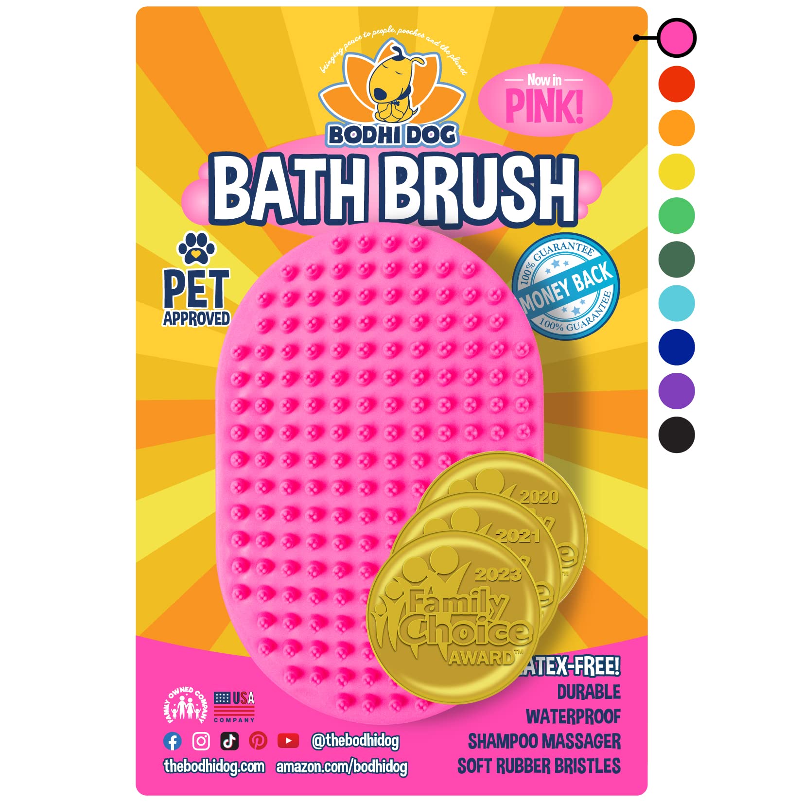 Bodhi Dog Shampoo Brush - Premium Pet Grooming Brush for Dogs & Cats with Long or Short Hair - Bath Scrubber for Shower, Massage & Cleaning - (1 Pack, Pink) - Perfect for Home Bathing & Professional Grooming Sessions