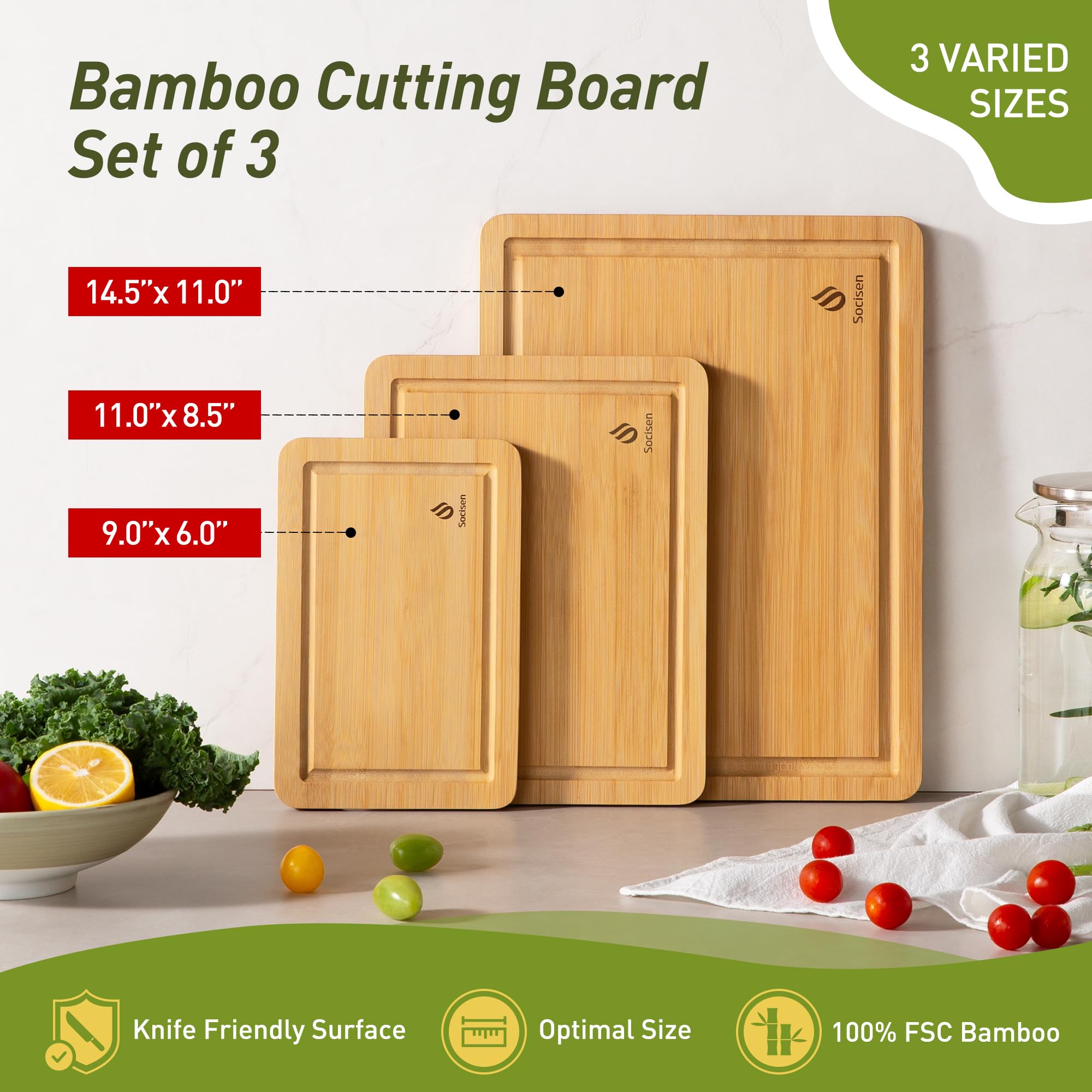 Premium Bamboo Cutting Board Set with Non-Slip Feet - Over Sink Kitchen Essentials for First Apartment & New Home - Perfect Housewarming Gift for Hostess & Home Decor - Ideal for Meal Prep, Entertaining & Daily Cooking