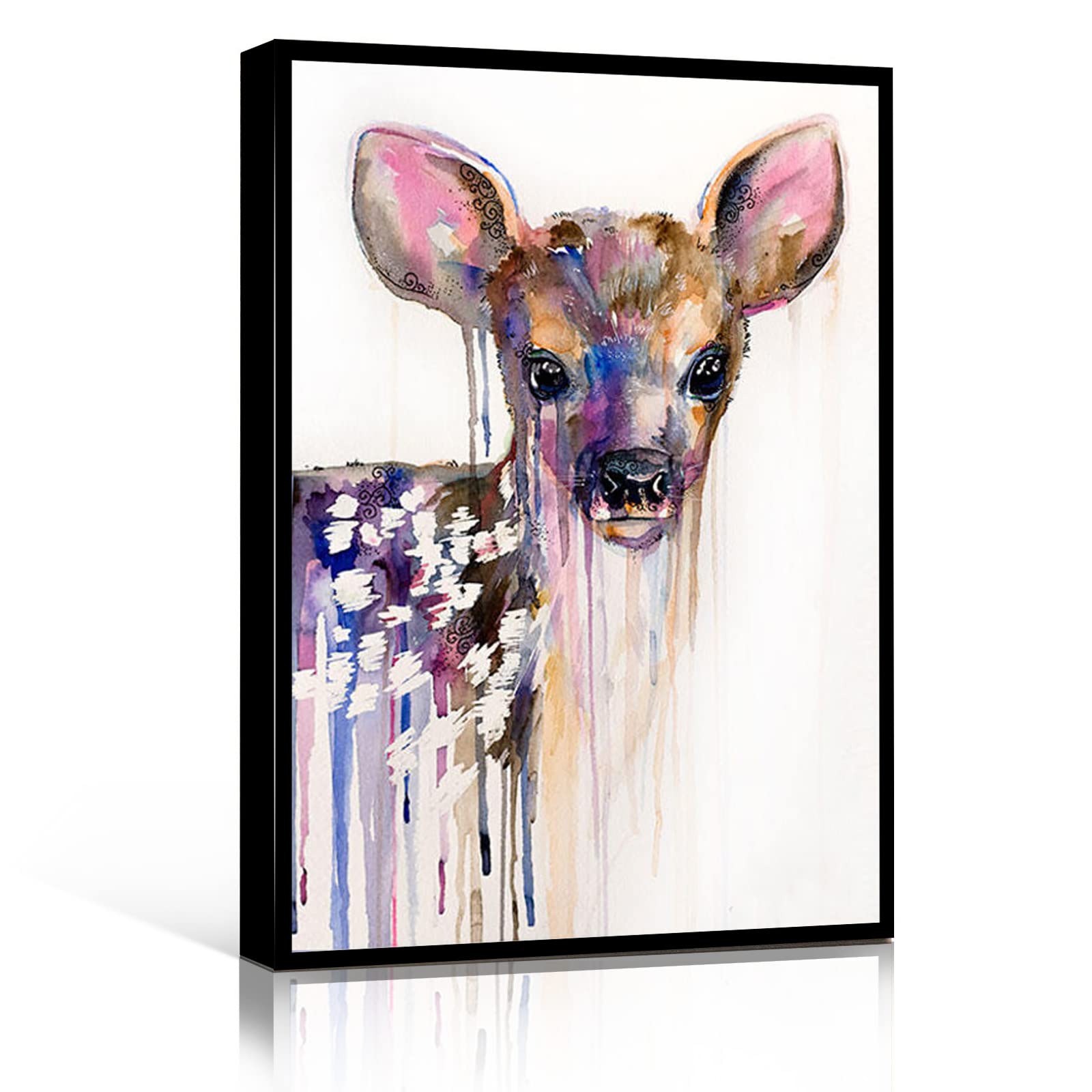 Deer Watercolor Painting Print 8''x12'' Framed Modern Canvas Wall Art - Large Home Decor for Bedroom, Living Room & Office | Nature-Inspired Wall Decor for Rustic, Farmhouse & Contemporary Interiors