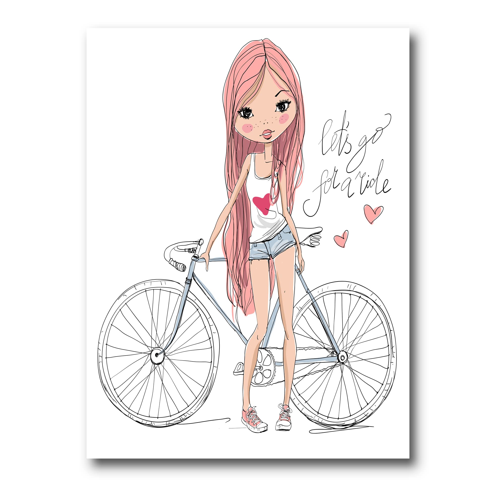 DesignQ Young Girl Riding Bicycle - Vibrant Children's Art Canvas Wall Decor for Bedroom, Nursery & Playroom - Perfect Kids Room Artwork