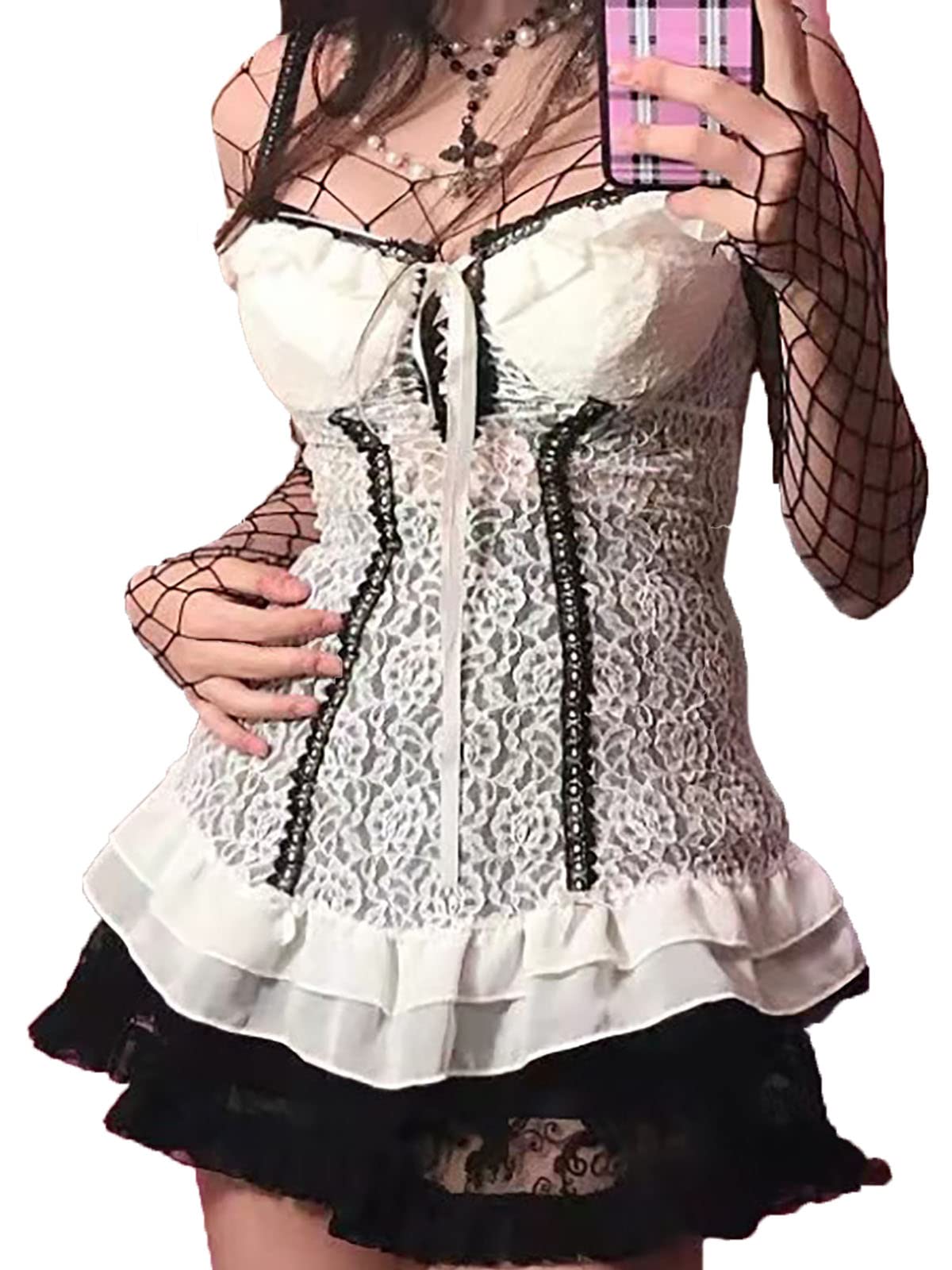 Y2K Fairy Grunge Long Sleeve Crop Top - Vintage Bow Neck Lace Blouse for Women | Casual Aesthetic Tee Shirt for Concerts, Dates & Retro Fashion Outfits