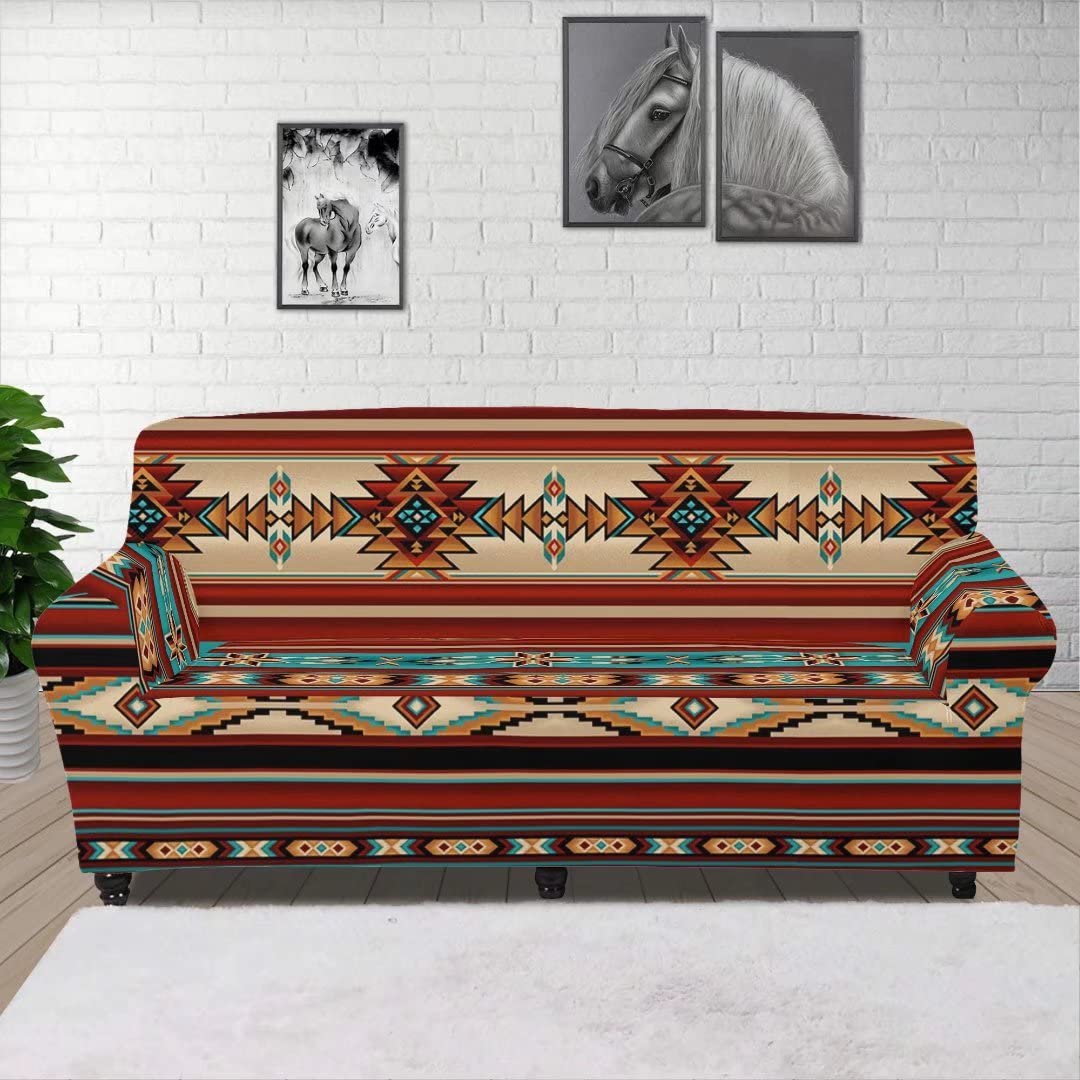 GOSTONG Aztec Geometric Stripe Stretch Sofa Slipcover - 1-Piece Stretchable Couch Cover with Non-Slip Design, Living Room Furniture Protector for Pets & Dogs | Perfect for Sectional Couches, Loveseats and Home Decor