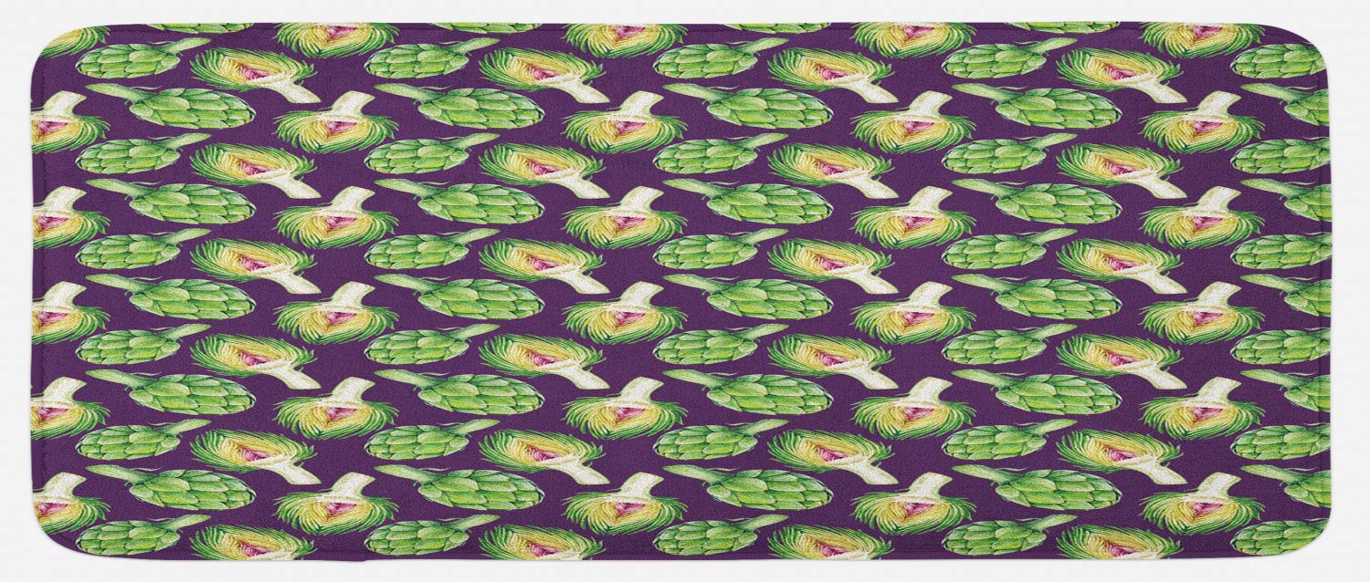 Ambesonne Non-Slip Kitchen Mat with Vibrant Artichoke Design - Plush Decorative Floor Rug for Cooking & Dining Areas - Tropical Vegetable Art Themed - 47
