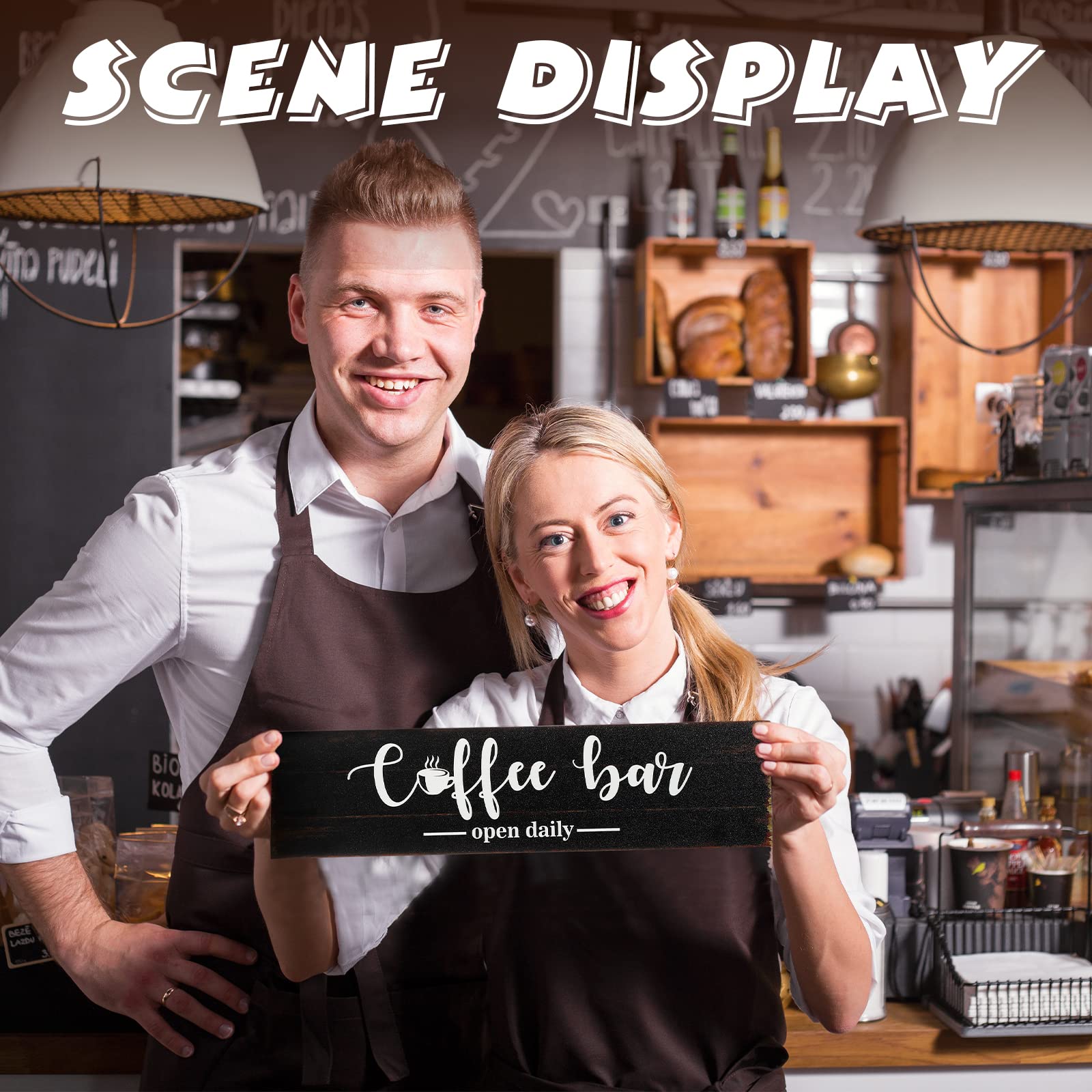 Rustic Wood Coffee Bar Sign - Farmhouse Wall Decor for Coffee Station, 2.95 x 11.8 Inches, Brown Background - Perfect for Kitchen, Café, or Home Bar Décor