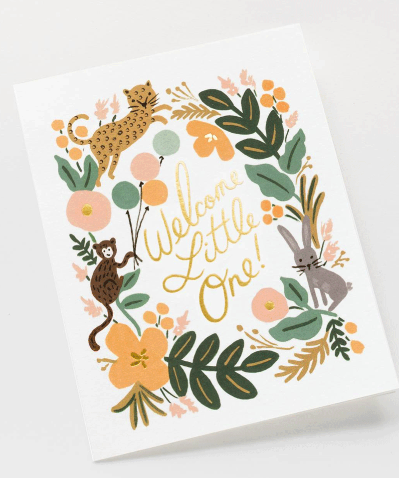Rifle Paper Co Menagerie Baby Card - Adorable Animal-Themed Greeting Card for Baby Showers, Birthdays & Newborn Celebrations
