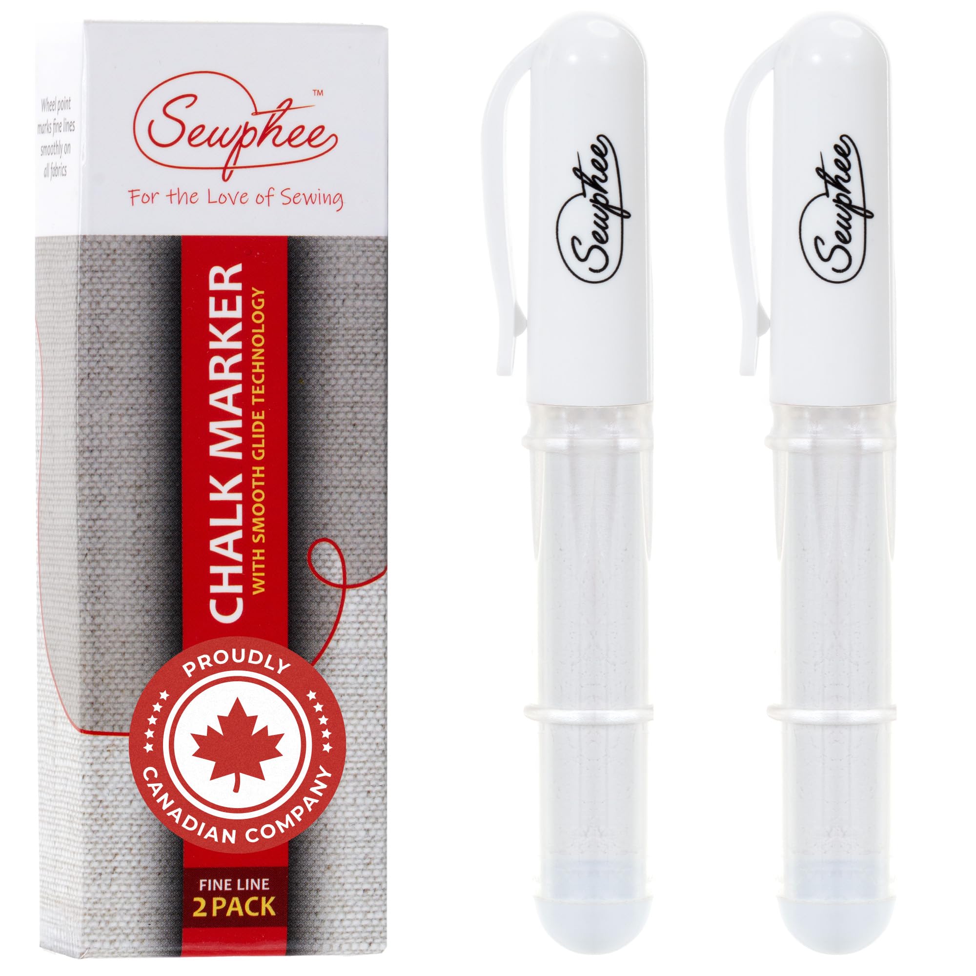 Ergonomic Fabric Markers for Sewing - Washable Tailors Chalk Pens with Precision Dosing Wheel for Sharp Lines | White 2-Pack | Perfect for Quilting, Dressmaking & Fabric Crafts