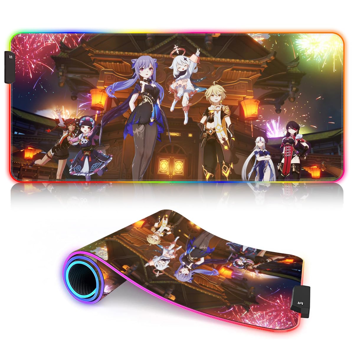 HEYCE Extended Gaming Mouse Pad with LED - Large 60x35x0.3cm Keyboard & Mouse Mat for PC, Laptop, Office Desk | Genshin Impact & ROG Themed | Perfect for Gaming, Work & Home Office Setup