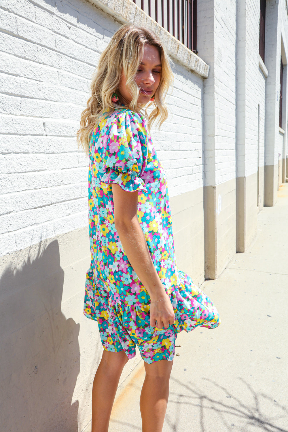 Elegant Blue Smocked Notch Neck Babydoll Floral Print Dress - Perfect for Summer Parties, Weddings & Date Nights