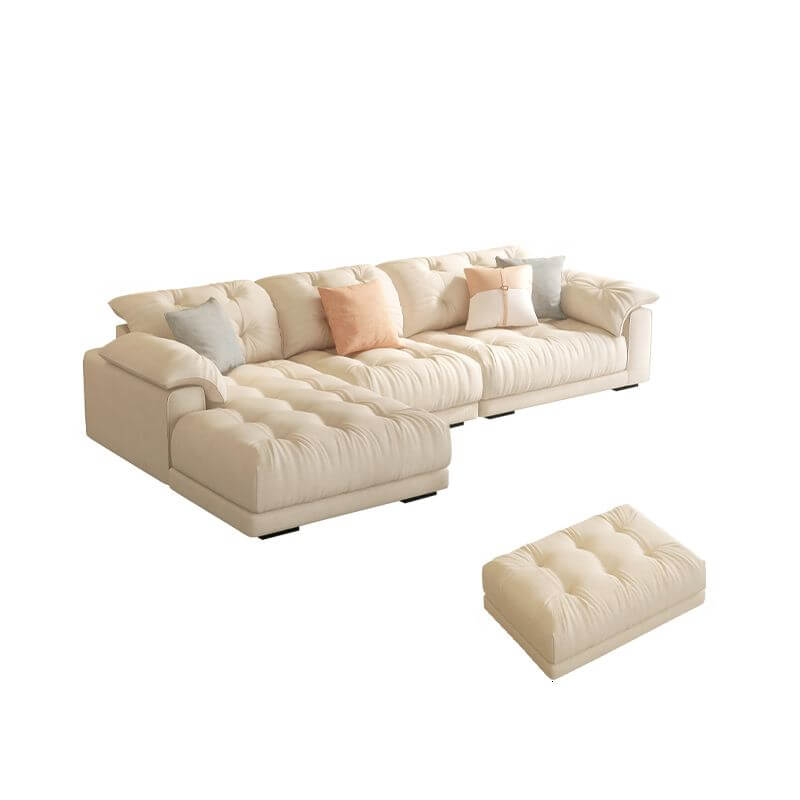 Tufted L-Shaped Sofa Chaise in Cream with Concealed Support & Pine Frame - Perfect for Living Rooms, Home Theaters and Small Spaces