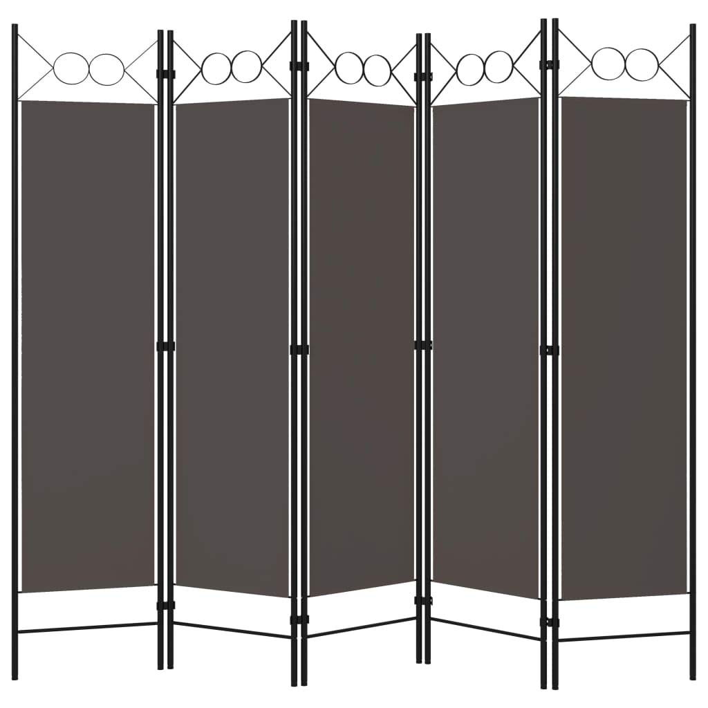 5-Panel Folding Room Divider Privacy Screen - Freestanding Office Partition with Industrial Modern Style in Anthracite - Perfect for Home, Office, Studio & Event Space Separation