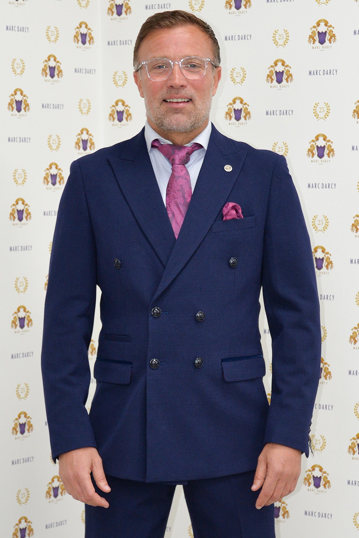 Former Sunderland Football Player Michael Gray in Bromley Navy Double Breasted Suit - Perfect for Weddings, Business Meetings & Formal Events
