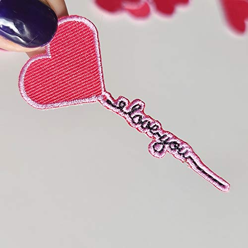 BOMALiNE Iron On Embroidery Patches for Clothing - Custom Cute Heart Applique Badge (I Love You Design) - Perfect for DIY Jackets, Jeans, Backpacks & Gifts