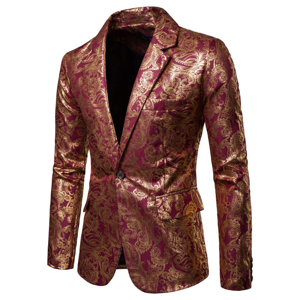 Men's Printed Dashiki Cardigan Jacket - Long Sleeve Coat for Casual Wear (Red)