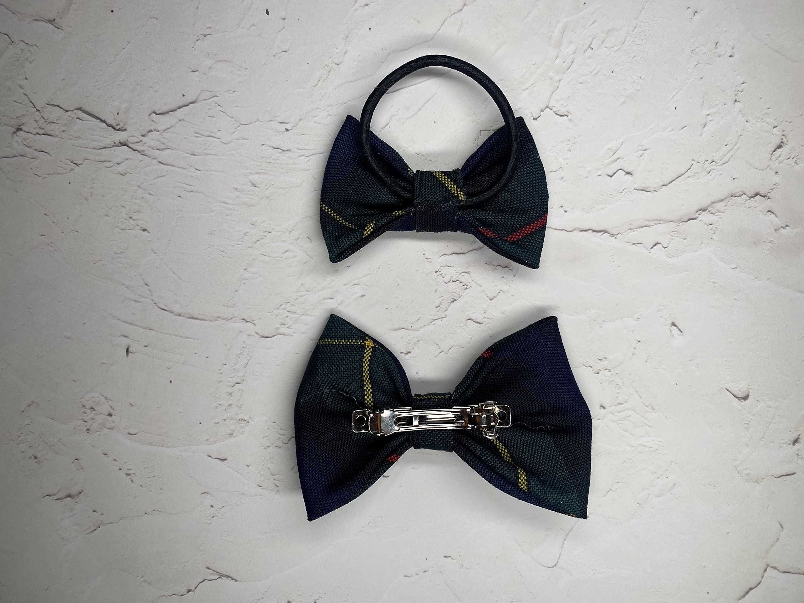 Back to School Hair Bow Tie Set - Plaid Elastic Hair Ties & French Barrette Bows for Girls Uniform Accessories (Madison Plaid 83) | Perfect for School Days, Parties & Special Occasions