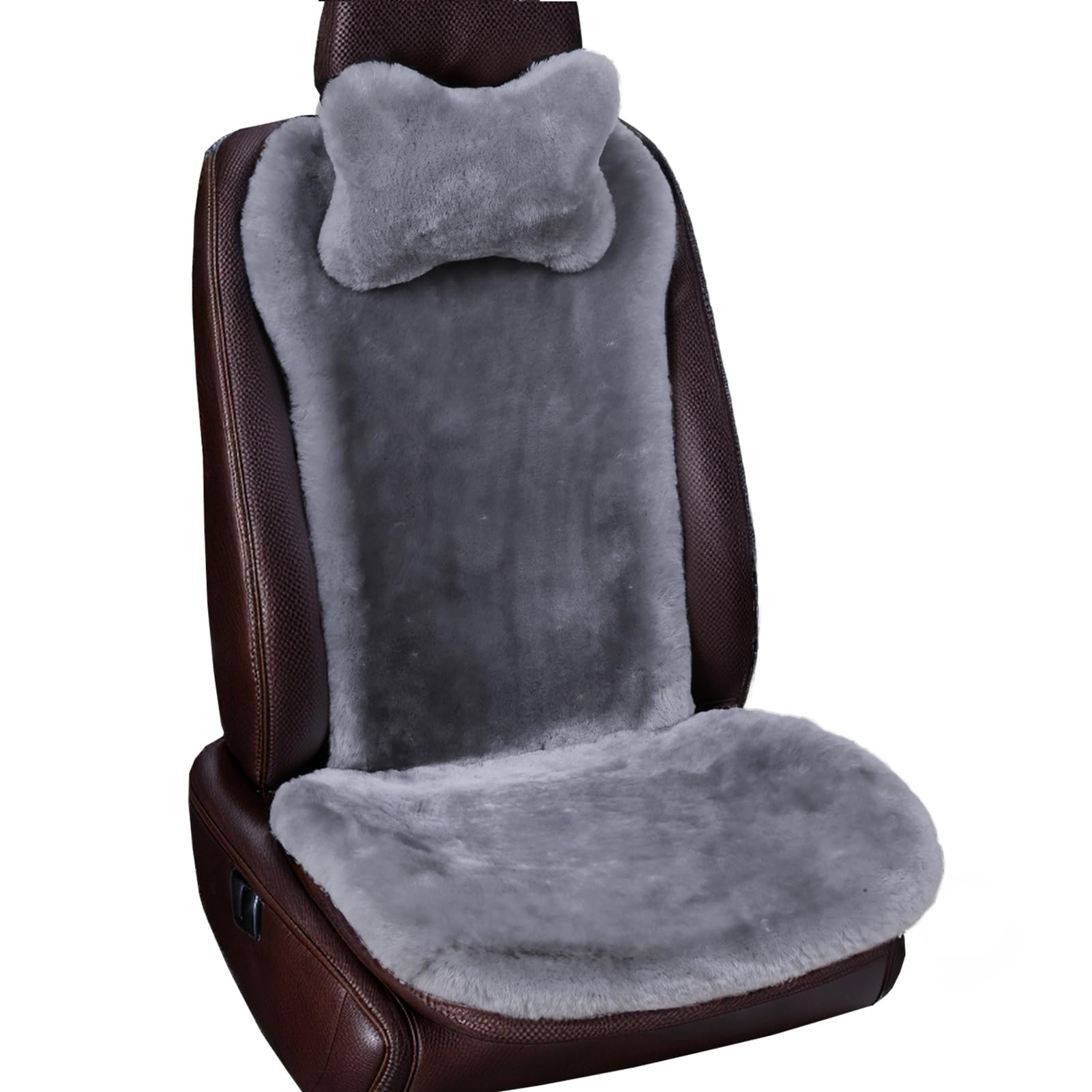 Premium Shearling Sheepskin Car Seat Covers - Ultra Soft Fluffy Fuzzy Fur Universal Fit Auto Seat Protectors (3-Piece Front Set, Misty Gray) | Luxury Comfort for Winter Driving & Long Road Trips