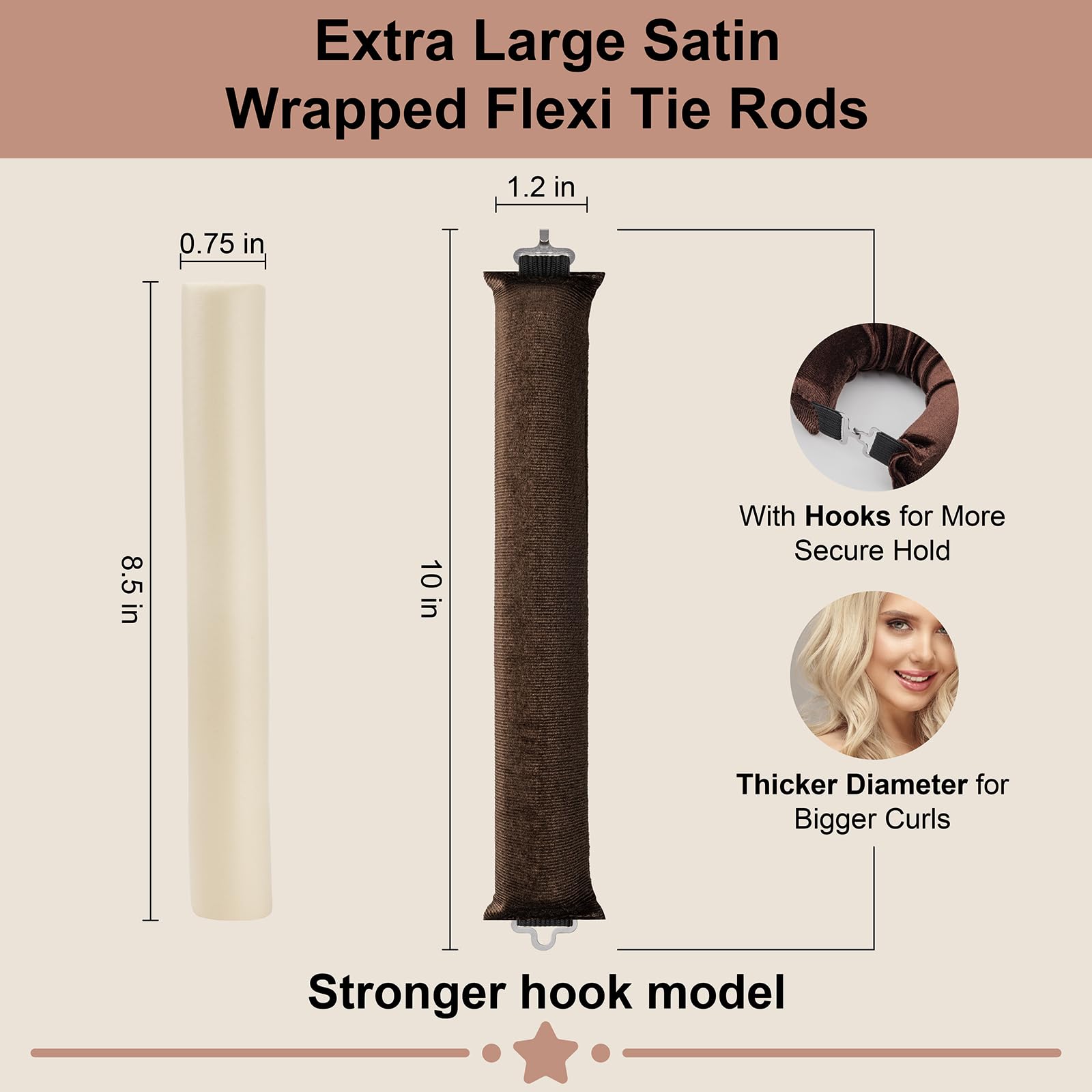 Heatless Curling Rod Headband for Overnight Curls - No Heat Silk Hair Rollers with Hair Clips & Scrunchie (Upgraded Brown Set) | Perfect for Sleeping, Travel & Damage-Free Styling