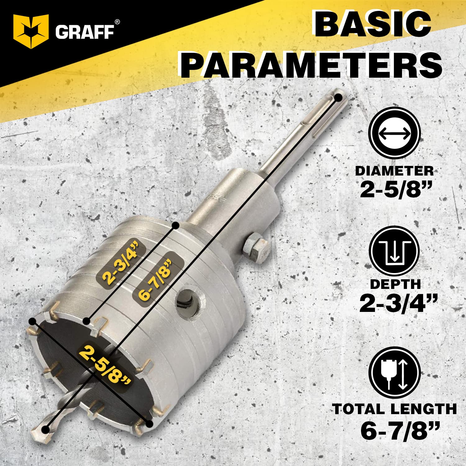 2 5/8 Inch SDS Plus Core Drill Bit for Concrete & Masonry - Heavy Duty Rotary Hammer Drill Hole Saw for Cement, Brick, Silicate - 68mm Diameter with 8x110mm Center Pilot Bit - Perfect for Construction, Renovation & Plumbing Projects