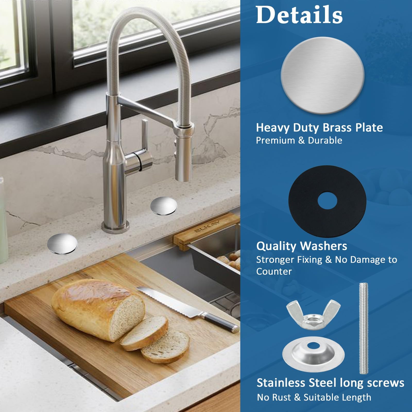 2PCS 2 Inch Stainless Steel Kitchen Sink Hole Cover & Faucet Cover Plug - Durable Silvery Sink Tap Protector for Bathroom, RV, and Outdoor Camping Use