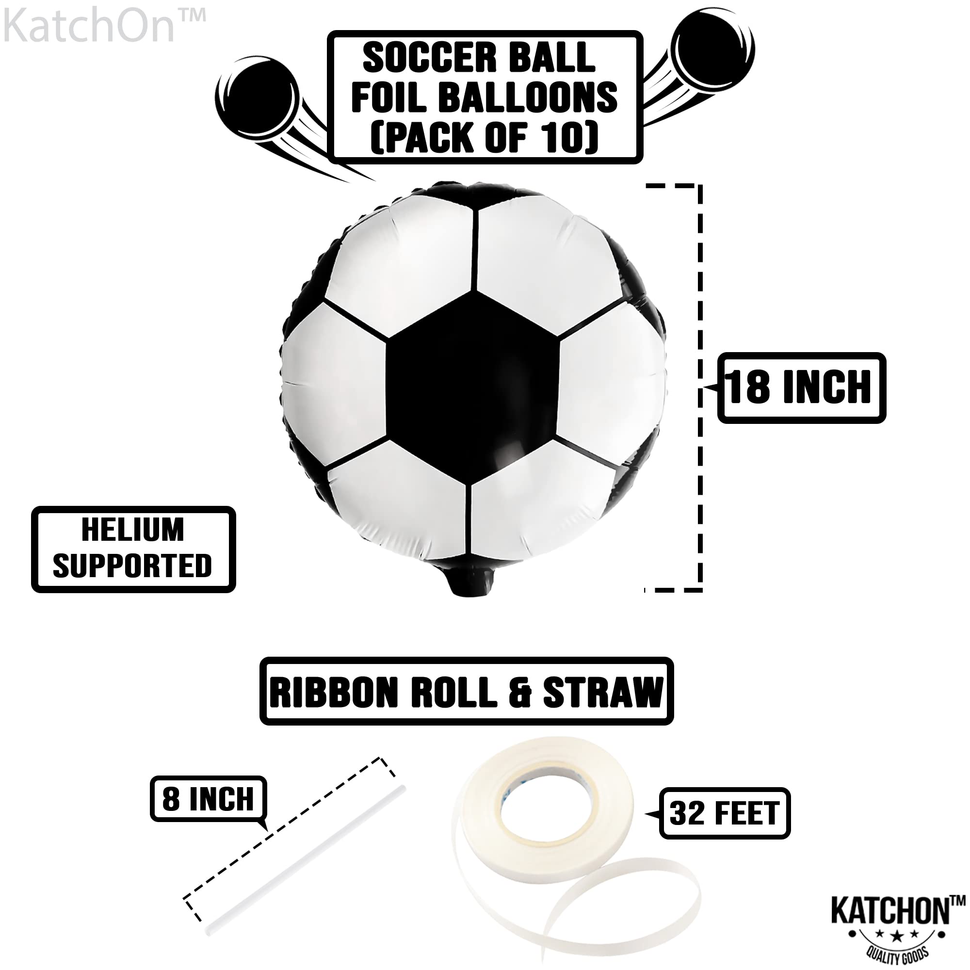 KatchOn 18 Inch Black and White Soccer Balloons - Pack of 10 | Soccer Party Decorations, Birthday Balloon Arch Kit | Perfect for Soccer Themed Parties, Baby Showers & Game Day Decor