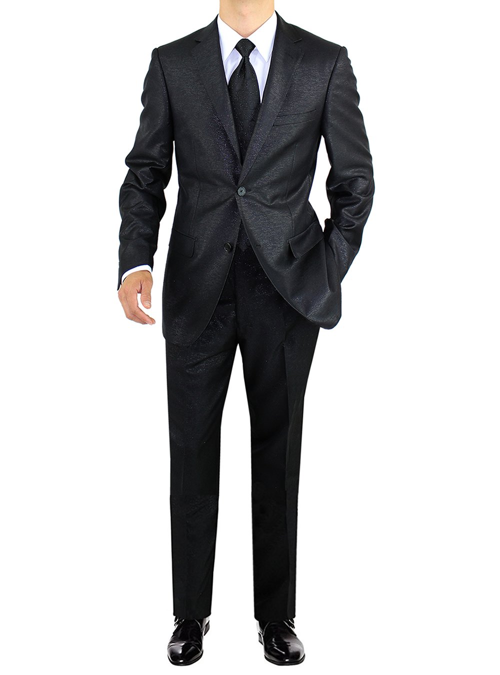 Salvatore Exte Men's 2 Button Slim Fit Formal Suit Set - Black Tuxedo Jacket & Dress Pants for Wedding, Prom & Business Events