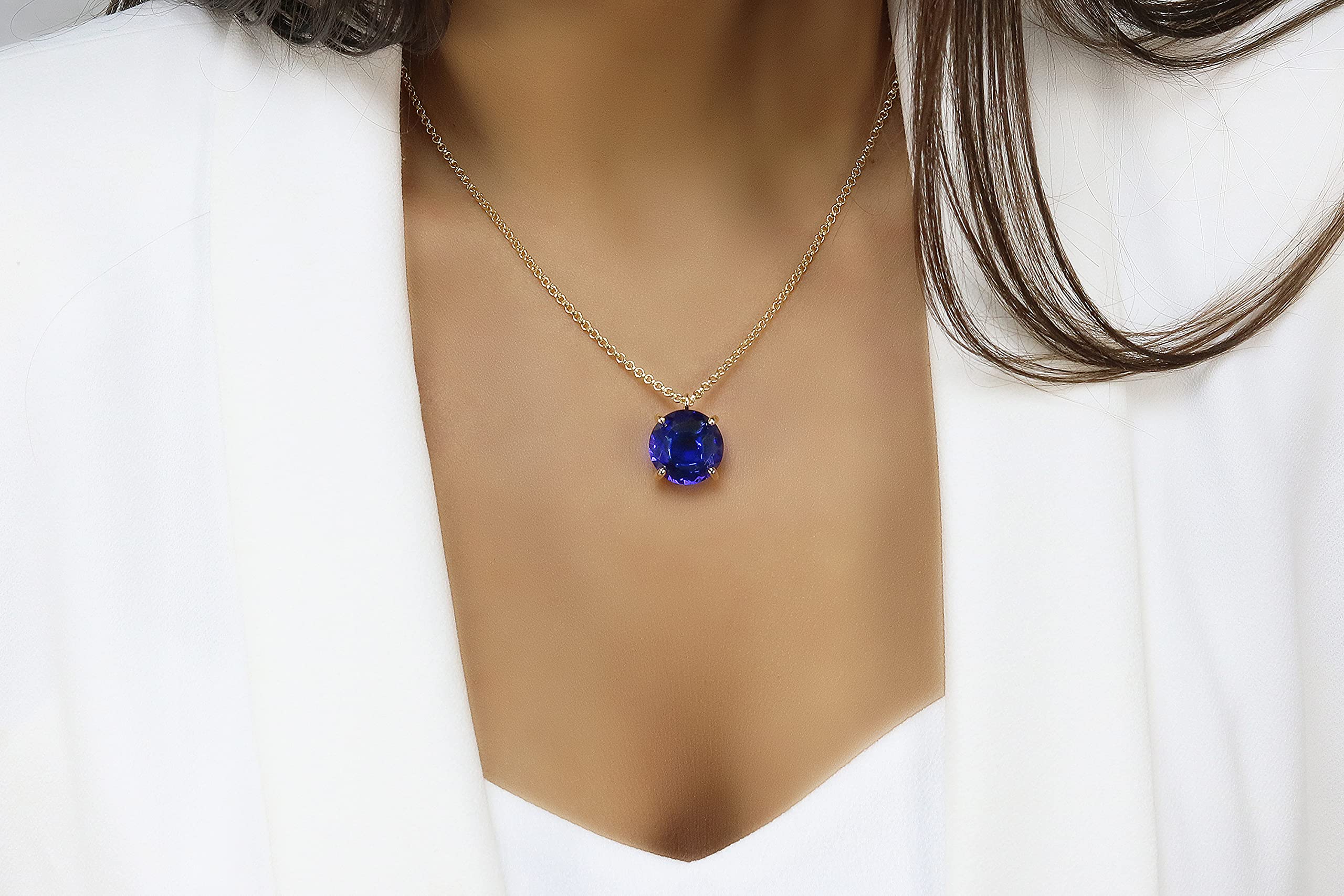 Radiant Gold Sapphire Necklace - Classic Round Pendant for Women | Bridal, Wedding & Anniversary Gift