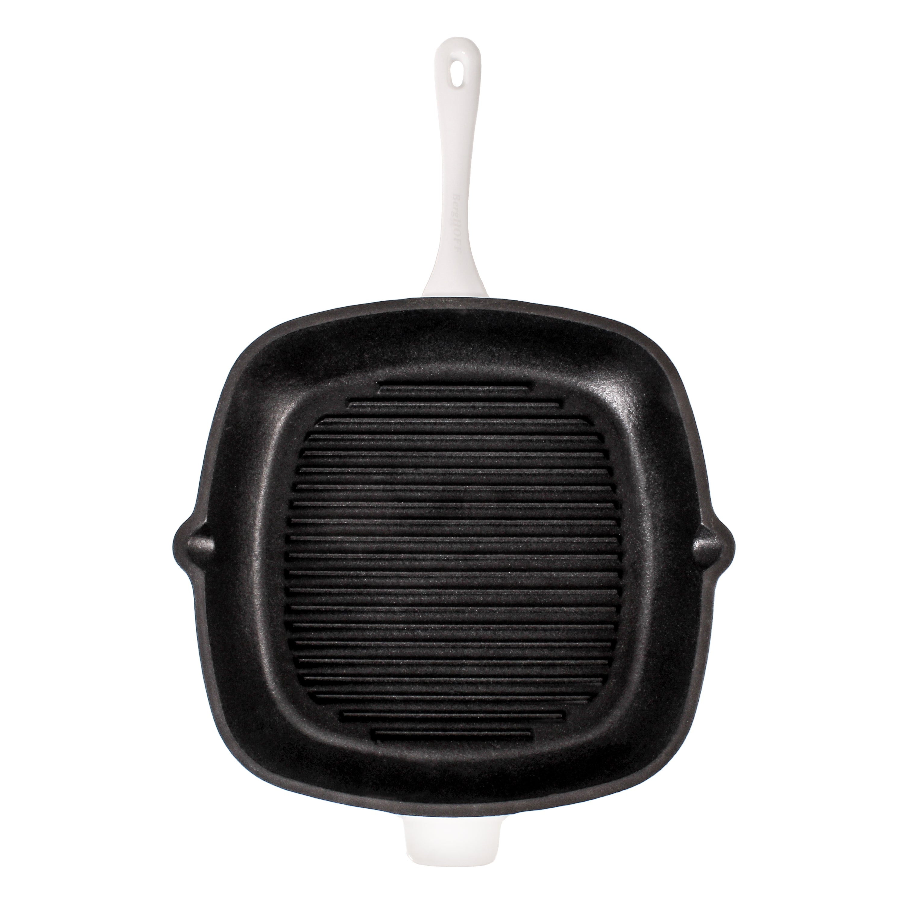 BergHOFF Neo 3-Piece Cast Iron Cookware Set - Grill Pan, Fry Pan & Slotted Steak Press - Premium White Enamel Coating - Perfect for Stovetop, Oven & Outdoor Cooking - Ideal for Steaks, Burgers & Pancakes