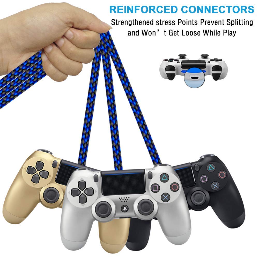 3-Pack 10FT Nylon Braided Micro USB Charging Cable for PS4, Xbox One Controller, Dualshock 4 - Fast Charging & Data Sync Cord for PS4 Slim/Pro, Xbox One S/X - Perfect for Gaming, Streaming & Long Play Sessions