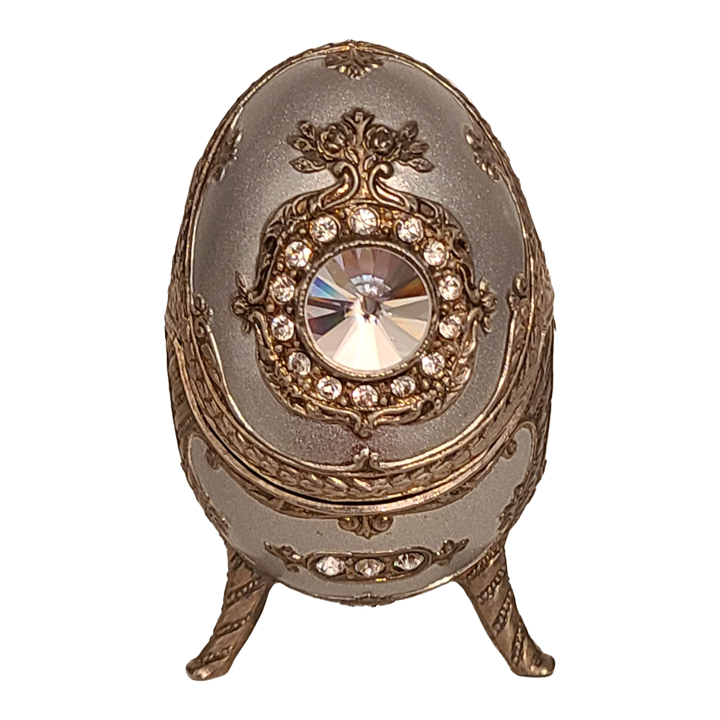 Faberge Silver Bronze Egg Music Jewelry Box with Swarovski Crystals - Perfect Gift for Collectors & Home Decor