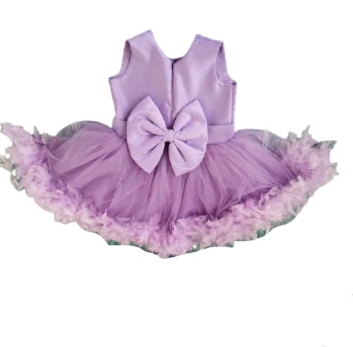 **Lilac Baby Girl Dress 0-3 Months | Elegant Feather Tutu Toddler Dress with V-Back | Perfect for Pageants, Photo Shoots & Special Occasions**