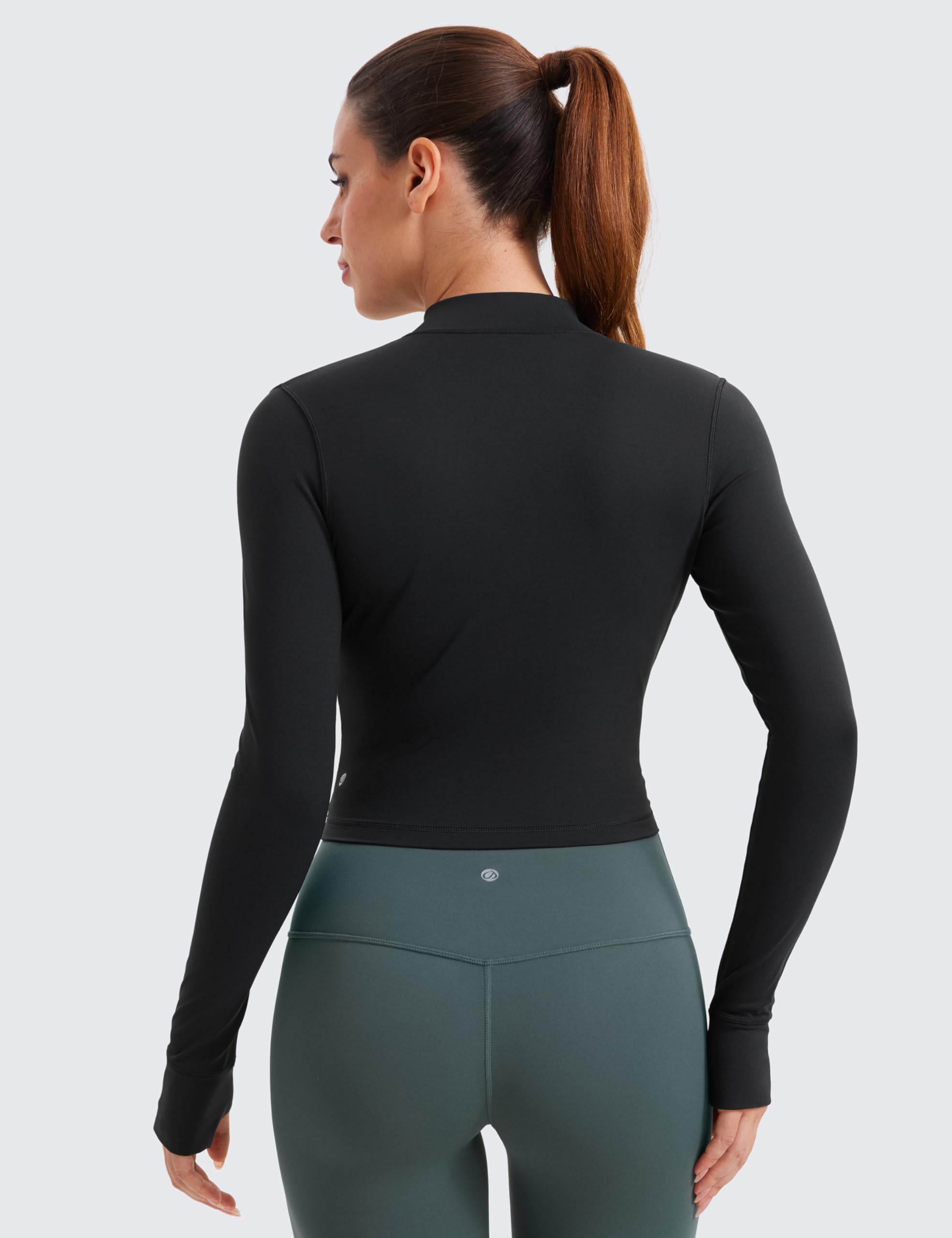 CRZ YOGA Women's Butterluxe Full Zip Cropped Workout Jacket - Slim Fit Lightweight Athletic Yoga Top with Thumb Holes for Running, Gym & Outdoor Activities